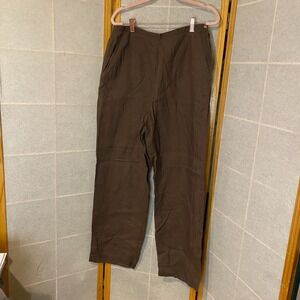 Merona Womens Brown 100% Linen Wide Leg Pants High Rise Side Zip Size Large